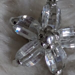 Clear Crystal Flower Pendant Necklace - Silver Accent